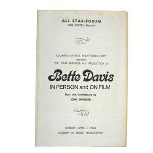 Bette Davis In Person Film Program 1974 Newspaper Clip About Eve Human Bondage